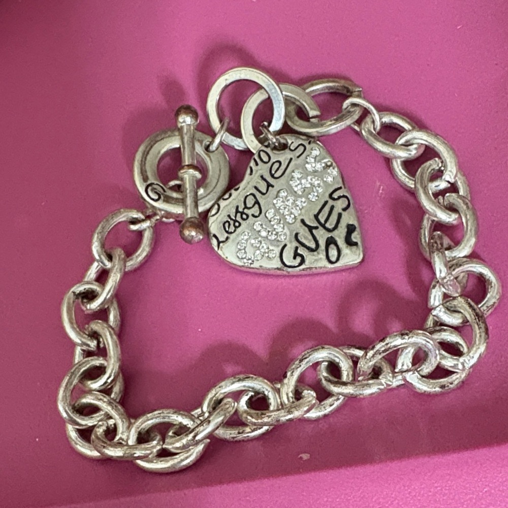 GUESS Silver Chain Bracelet with Heart Charm